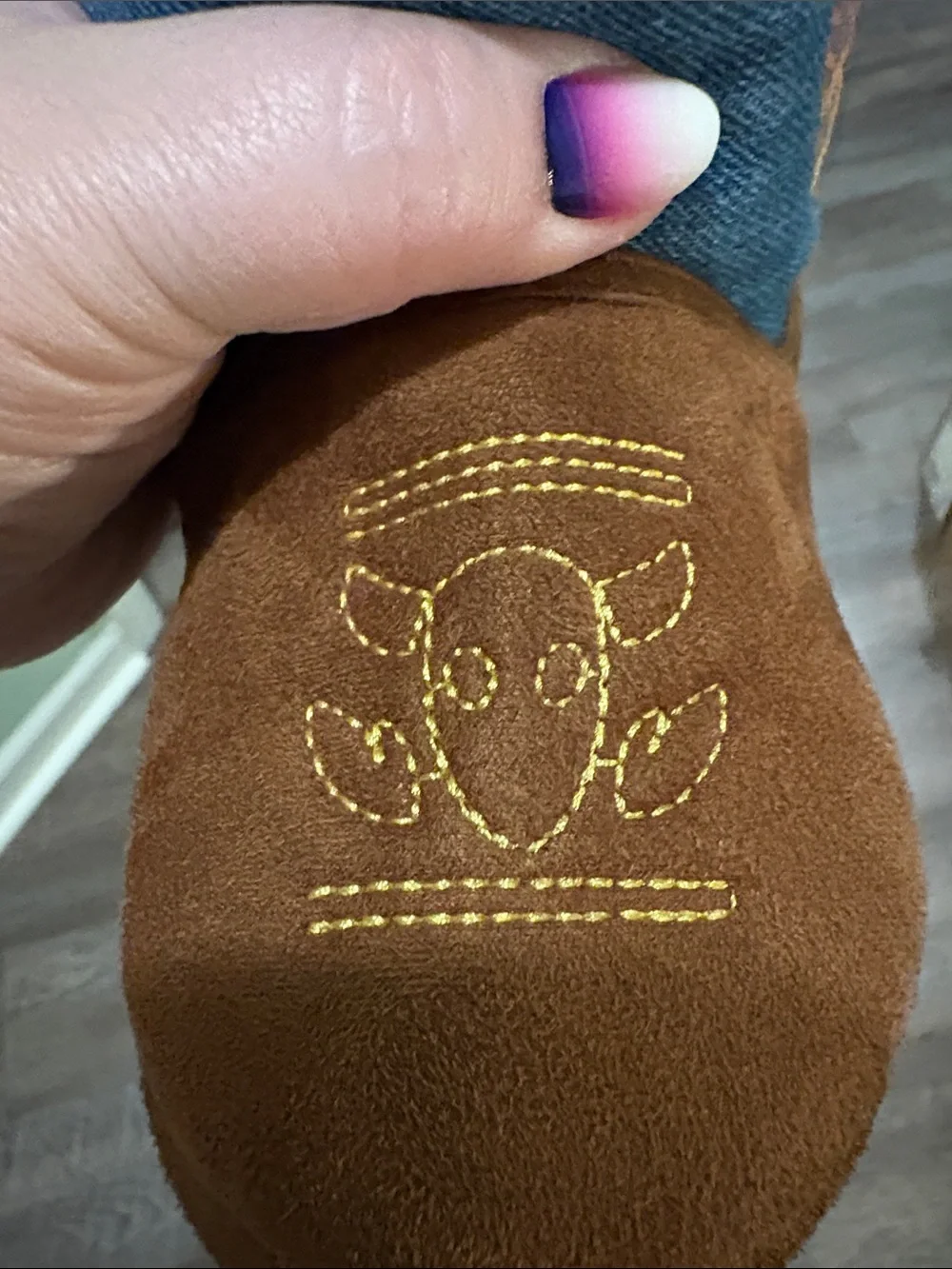 Toy Story Sheriff Woody Cowboy Western Boot Slippers Denim Brown size 9-10